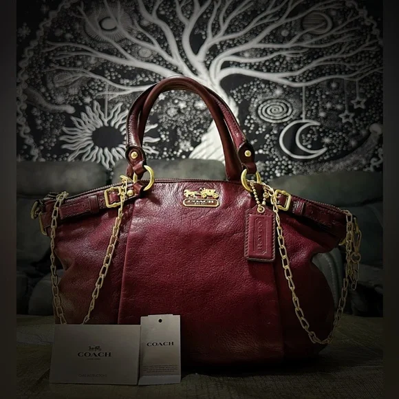 Vintage Y2K Coach tote bag dark red Maroon Leather Satchel with Gold Accents - Picture 11 of 17